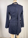 Stripe Long Sleeve V Neck Two Piece Skirts Set GPBY-SU8421