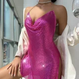 Backless Sequin V Neck Halterneck Mini Dress GZYY-2669