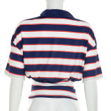 Contrast Color Stripe Lapel Top GSBW-Q26TP095