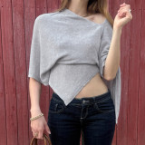 Solid Color Slash Shoulder Irregular T Shirt GPKJ-MR49444