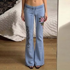 Letter Floral Prints Micro Flare Jeans GPKJ-MR49397