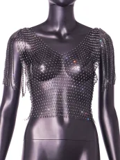 Tassel Fishnet Hollow Out Crop Top GZYY-21092