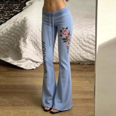 Letter Floral Prints Micro Flare Jeans GPKJ-MR49397
