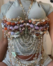 Sexy Backless Colored Gemstone Halterneck Tank Top GZYY-B25293