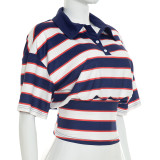 Contrast Color Stripe Lapel Top GSBW-Q26TP095