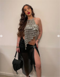 Halterneck Backless Shiny Diamond Chain Top GZYY-B25633