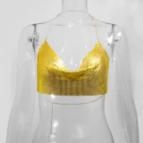 Metal-Chain Sequin Halterneck Tube Top GZYY-842