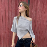 Solid Color Slash Shoulder Irregular T Shirt GPKJ-MR49444