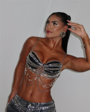 Metal Chain Beaded Hollow Out Tank top GZYY-B25183