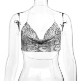 Metal-Chain Sequin Halterneck Tube Top GZYY-842