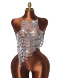 Halterneck Backless Shiny Diamond Chain Top GZYY-B25633