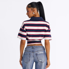 Contrast Color Stripe Lapel Top GSBW-Q26TP095