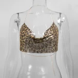 Metal-Chain Sequin Halterneck Tube Top GZYY-842