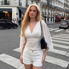 Solid Color Mesh V Neck T Shirts LJSF-T6521800H