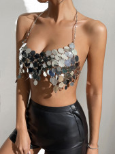 Metal Sequins Backless Chain Tank Top GZYY-20470