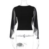 Solid Color Mesh V Neck T Shirts LJSF-T6521800H