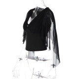 Solid Color Mesh V Neck T Shirts LJSF-T6521800H