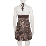 Print Halterneck Ruched Mini Dress GPKJ-MR49640
