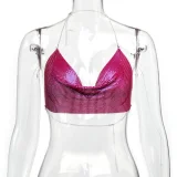 Metal-Chain Sequin Halterneck Tube Top GZYY-842