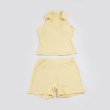 Solid Color Sport Halterneck Short Suit GPKJ-MR49851