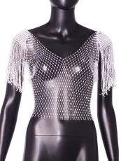 Tassel Fishnet Hollow Out Crop Top GZYY-21092