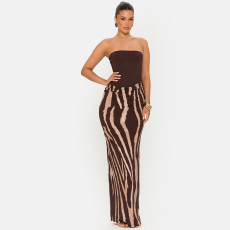 Leopard Print Patchwork Tube Top Dress GSZM-C26DS269