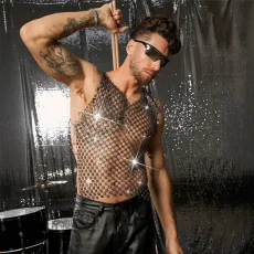Men's Hollow Out Rhinestone Nightclub Tops GZYY-W25108