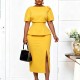 Plus Size Solid Color Short Sleeve Ruffles Midi Dress GATE-638