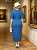Plus Size Solid Color Tie Up Maxi Dress GAWE-6767