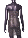 Sexy BacklessHalterneck Fishnet Rhinestone Dress GZYY-21277