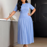 Plus Size Short Sleeve Solid Color Patchwork Maxi Dress GCZF-8666