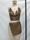Leopard Print Backless Tie Up Skirt Suit GZYY-1055