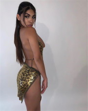 Leopard Print Backless Tie Up Skirt Suit GZYY-1055