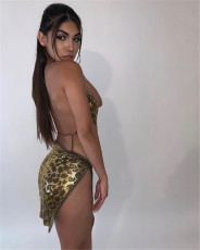 Leopard Print Backless Tie Up Skirt Suit GZYY-1055