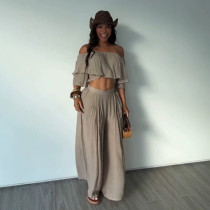 Solid Color One Shoulder Two Piece Pants Set NY-3906