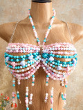 Colorful Pearl Halterneck Tank Top GZYY-B25329