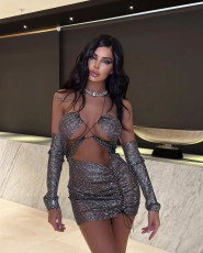 Sexy BacklessHalterneck Fishnet Rhinestone Dress GZYY-21277