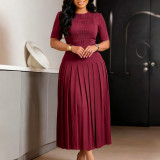 Plus Size Short Sleeve Solid Color Patchwork Maxi Dress GCZF-8666