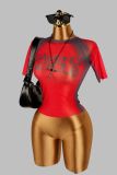 See Through Print Short Sleeve Tops YWXS-XS-Q23TP410
