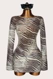 Animal Print Long-Sleeve Top and Mini Skirt Set YWXS-K26L2652