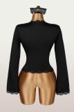 Lace Patchwork Deep V Neck Top YWXS-K26L2390