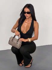 Sleeveless Halterneck Deep V Neck Jumpsuit YWXS-K26L2638