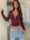 Deep V Neck Long Sleeve T Shirts YWXS-K25L1628