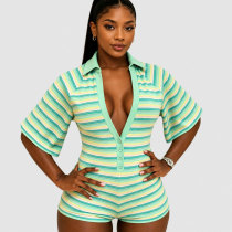Stripe Deep V Neck Romper GTGE-MH1038