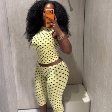 Sleeveless Polka Dot Print Two Piece Pants Set YMEF-59118