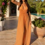Deep V Neck Backless Split Maxi Dress HNIF-TY040