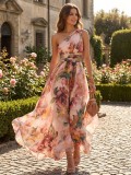 Single Shoulder Print Maxi Dress GWDS-260603