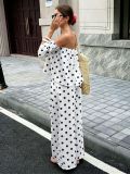 One Shoulder Polka Dot Print Two Piece Pants Set SHD-8502