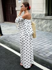 One Shoulder Polka Dot Print Two Piece Pants Set SHD-8502