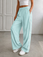 Lace Edge Solid Color Drawstring Sport Pants HNIF-YF305